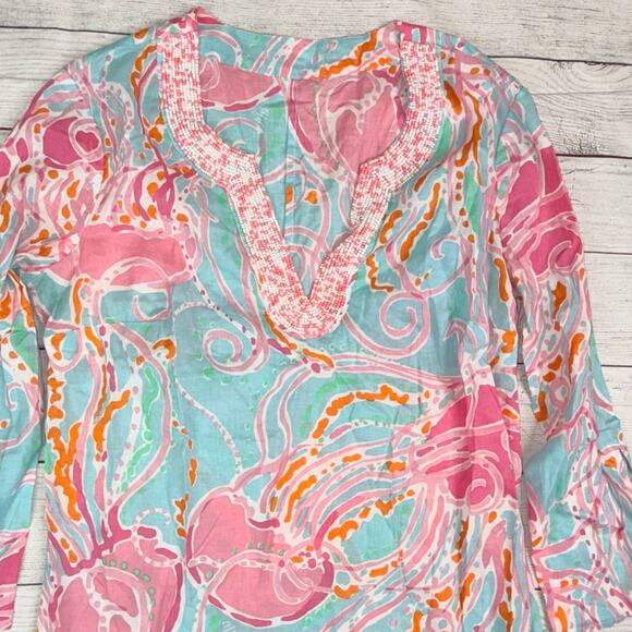 Lilly Pulitzer Courtney Beaded Tunic Dress in Jellies be Jammin Aqua Pink Sz XS - Picture 4 of 8